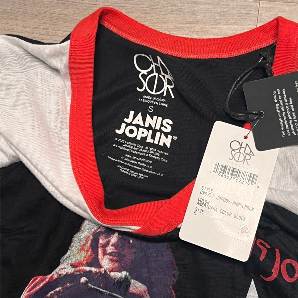 CHASER Janis Joplin Classic Motorcycle Levi Tee, size S NWT - Picture 3 of 6